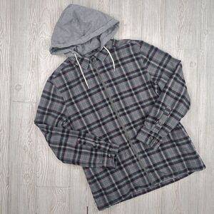 Bixby Nomad Maverick Hooded Lined Flannel Shirt Men’s Size Small Grey Red